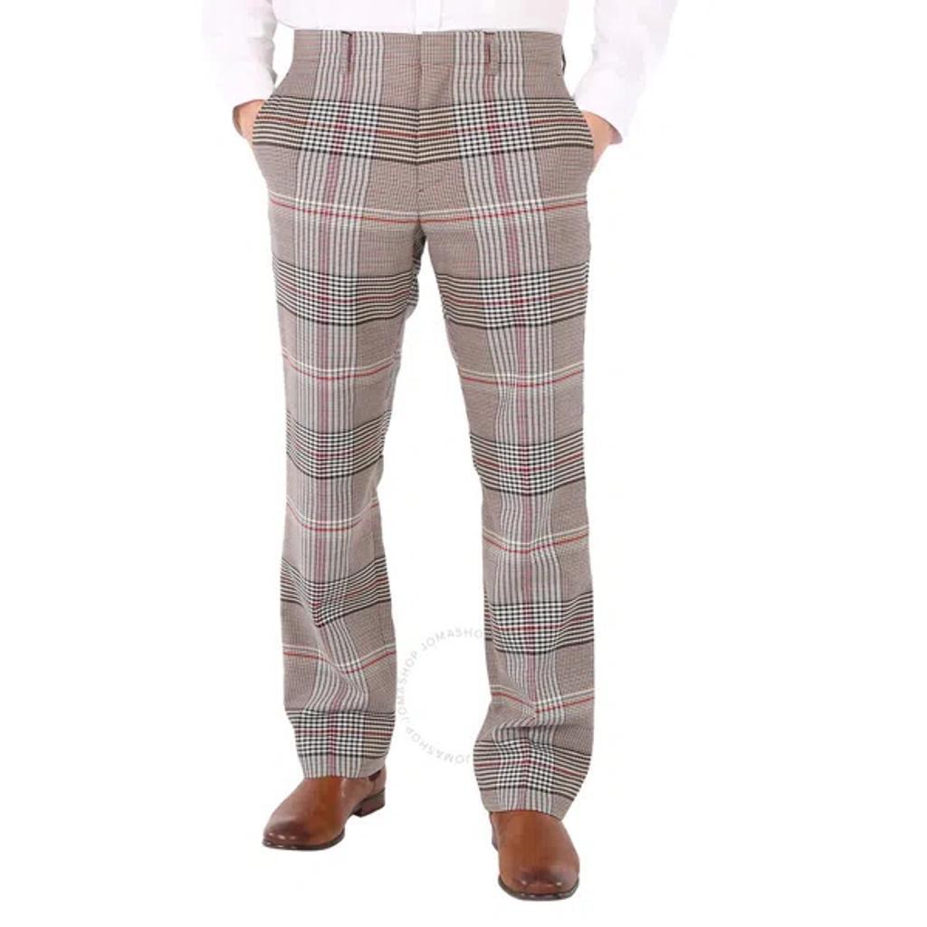 Men's Beige Wool Check Tailored Trousers Product Image