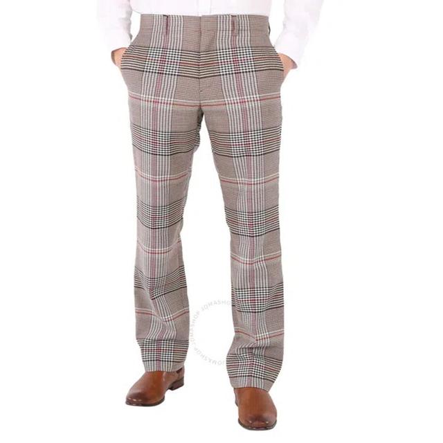 Men's Beige Wool Check Tailored Trousers Product Image