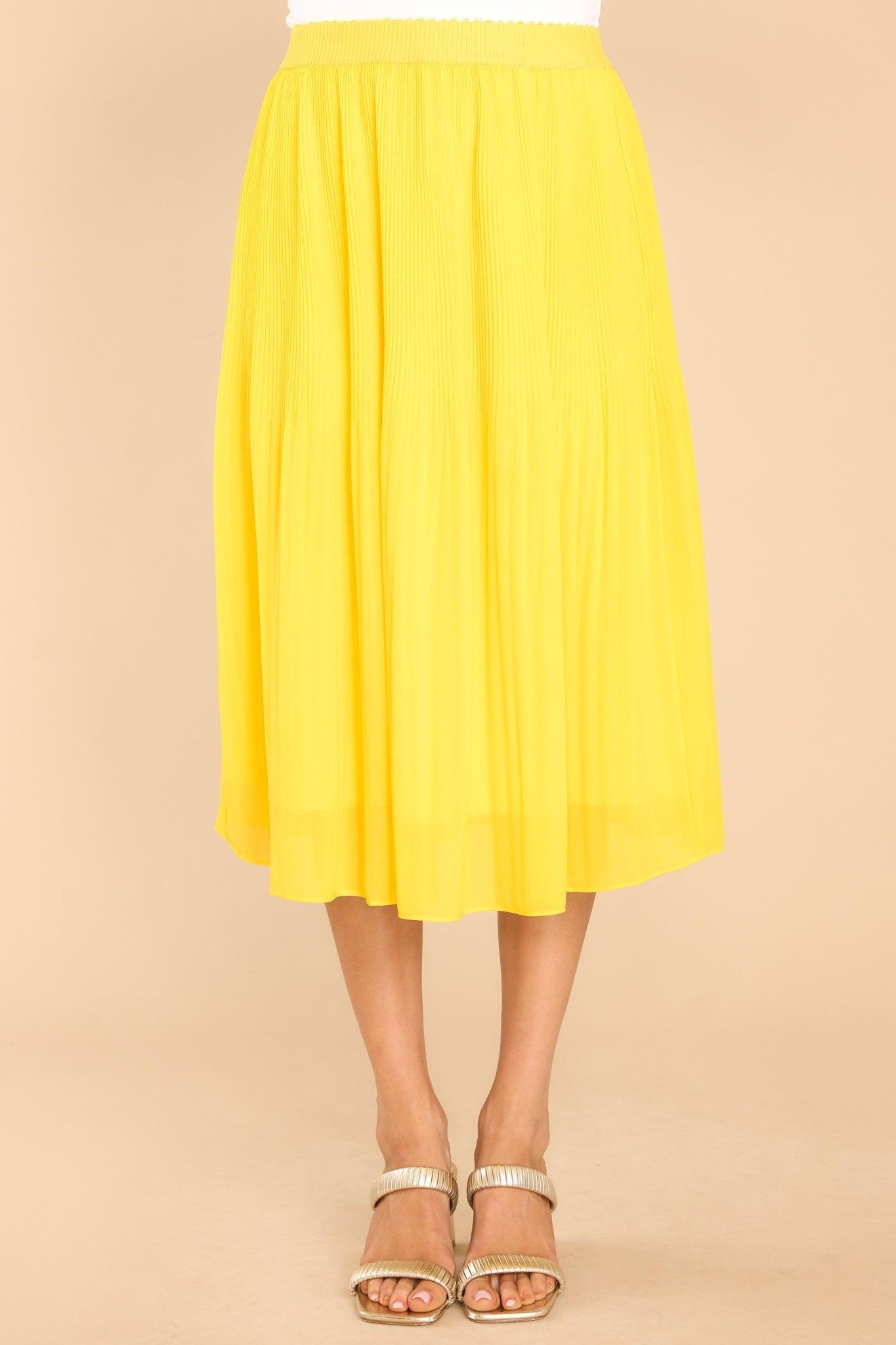 Spin Me Around Yellow Pleated Midi Skirt Product Image