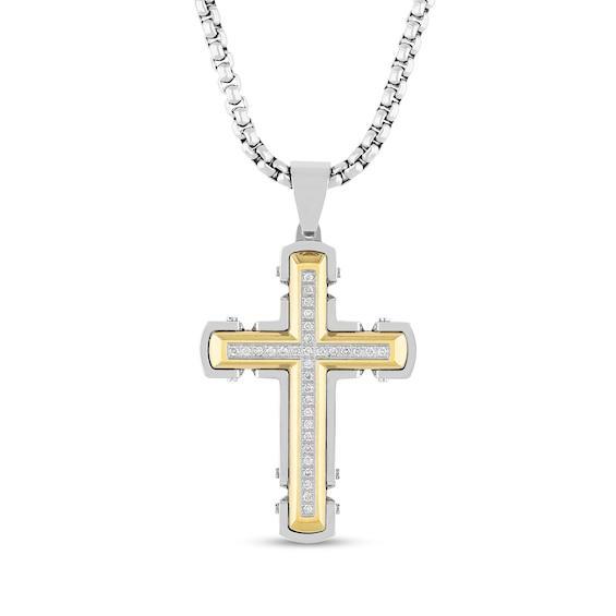 Men's 1/4 CT. T.w. Diamond Cross Pendant in Stainless Steel and Yellow Ion-Plate - 24" Product Image