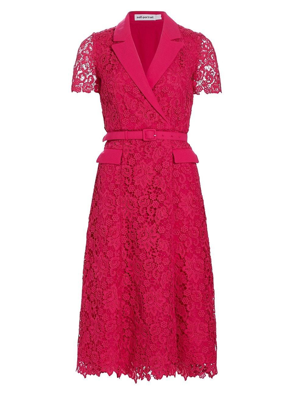 Womens Belted Lace Midi-Dress Product Image