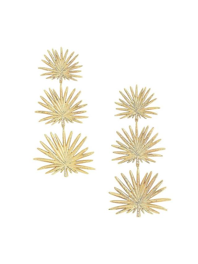 Womens Palm Triple Fan Large 18K Gold-Plated & Cubic Zirconia Drop Earrings Product Image