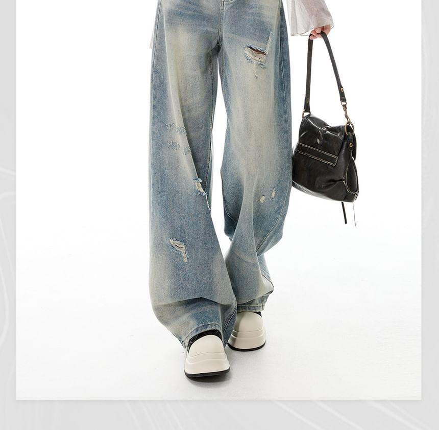 High Rise Ripped Washed Wide Leg Jeans product image