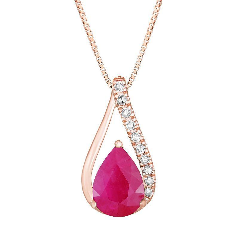 Gemminded 10k Rose Gold Ruby Pendant & Diamond Accent Necklace, Womens Product Image