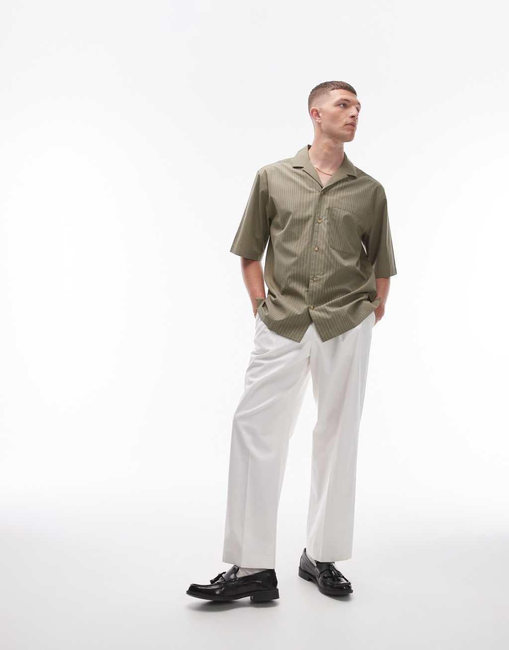 Topman short sleeve smart boxy shirt in green Product Image