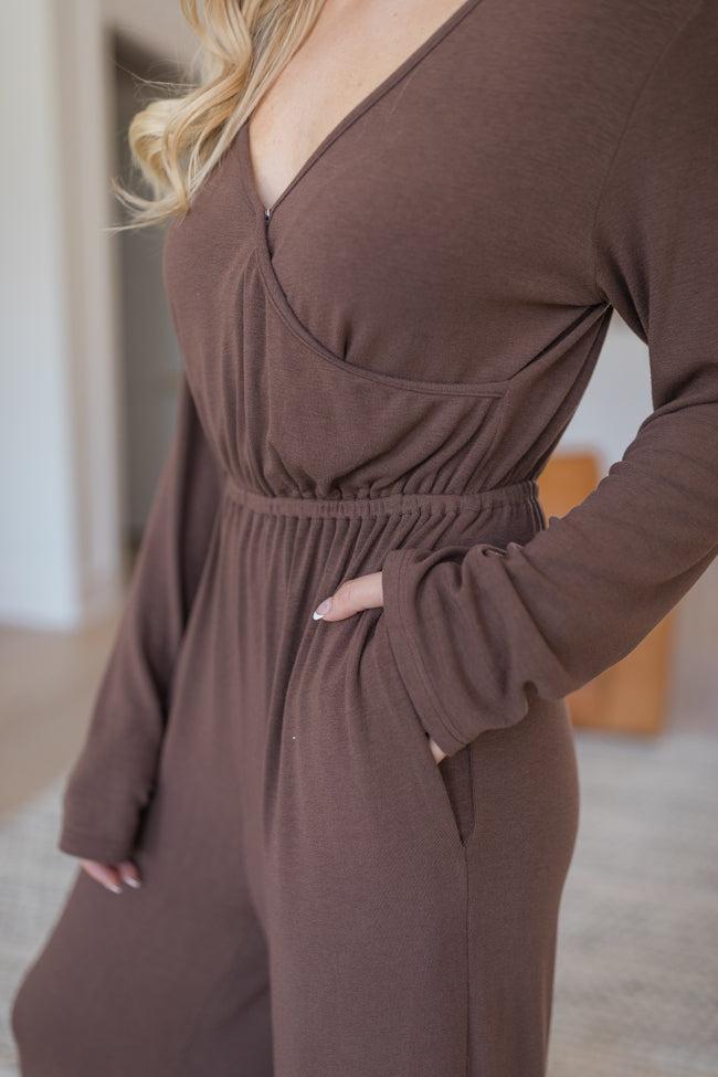 Heart To Heart Brown V-Neck Jumpsuit Product Image