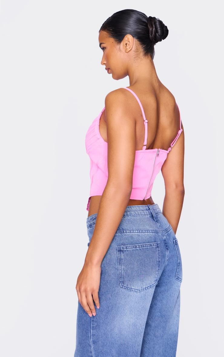 Pink Strappy Pleated Bust Corset Detail Crop Top Product Image