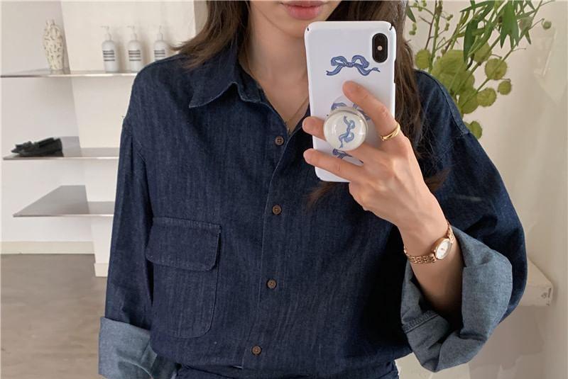 Long-Sleeve Pocketed Denim Shirt Product Image