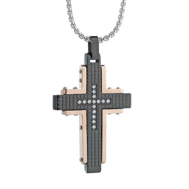 LYNX Mens Cubic Zirconia Tri-Tone Stainless Steel Cross Pendant Grey Product Image