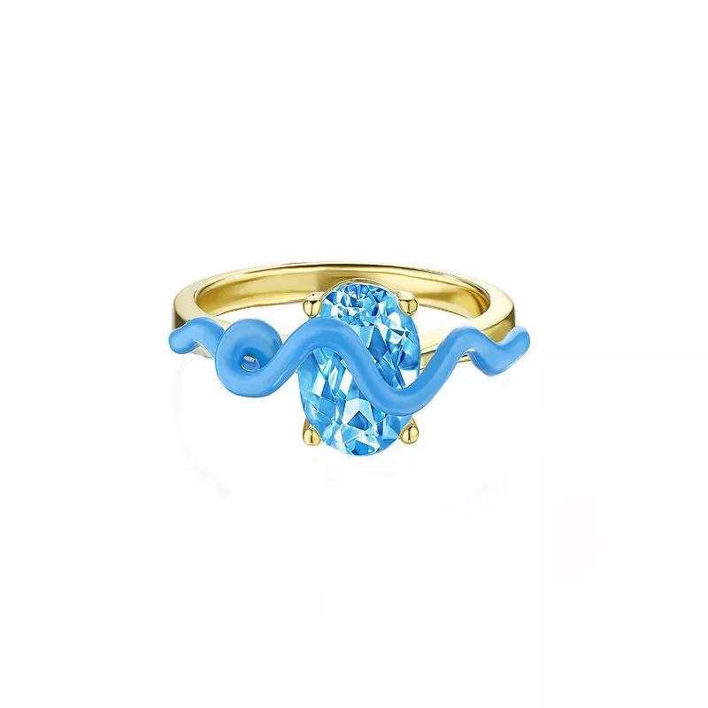 House of Frosted Blue Enamel & Blue Topaz Squiggle Ring, Womens Gold Tone Product Image