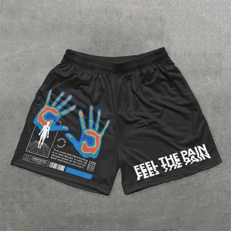 Feel The Pain Print Mesh Shorts Product Image