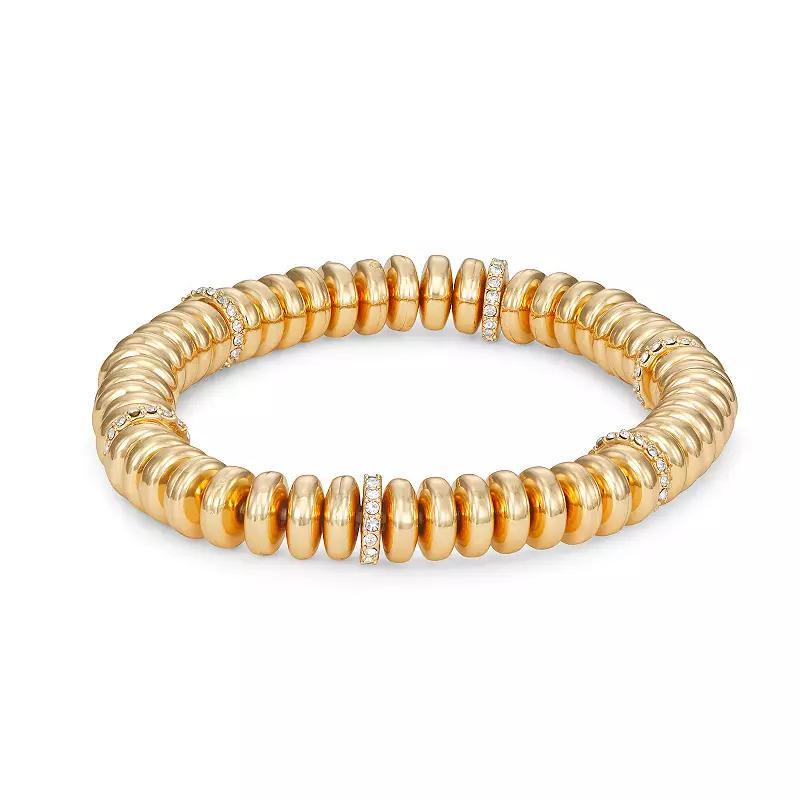 Nine West Gold Tone Simulated Crystal Rondelle Stretch Bracelet, Womens, Clear Product Image