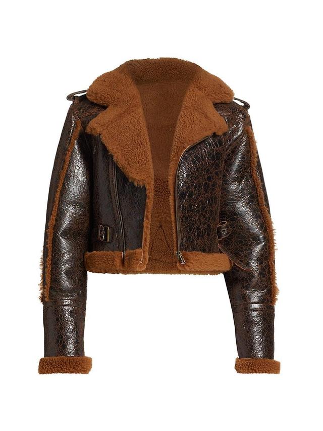 Womens Leather Shearling Moto Jacket Product Image