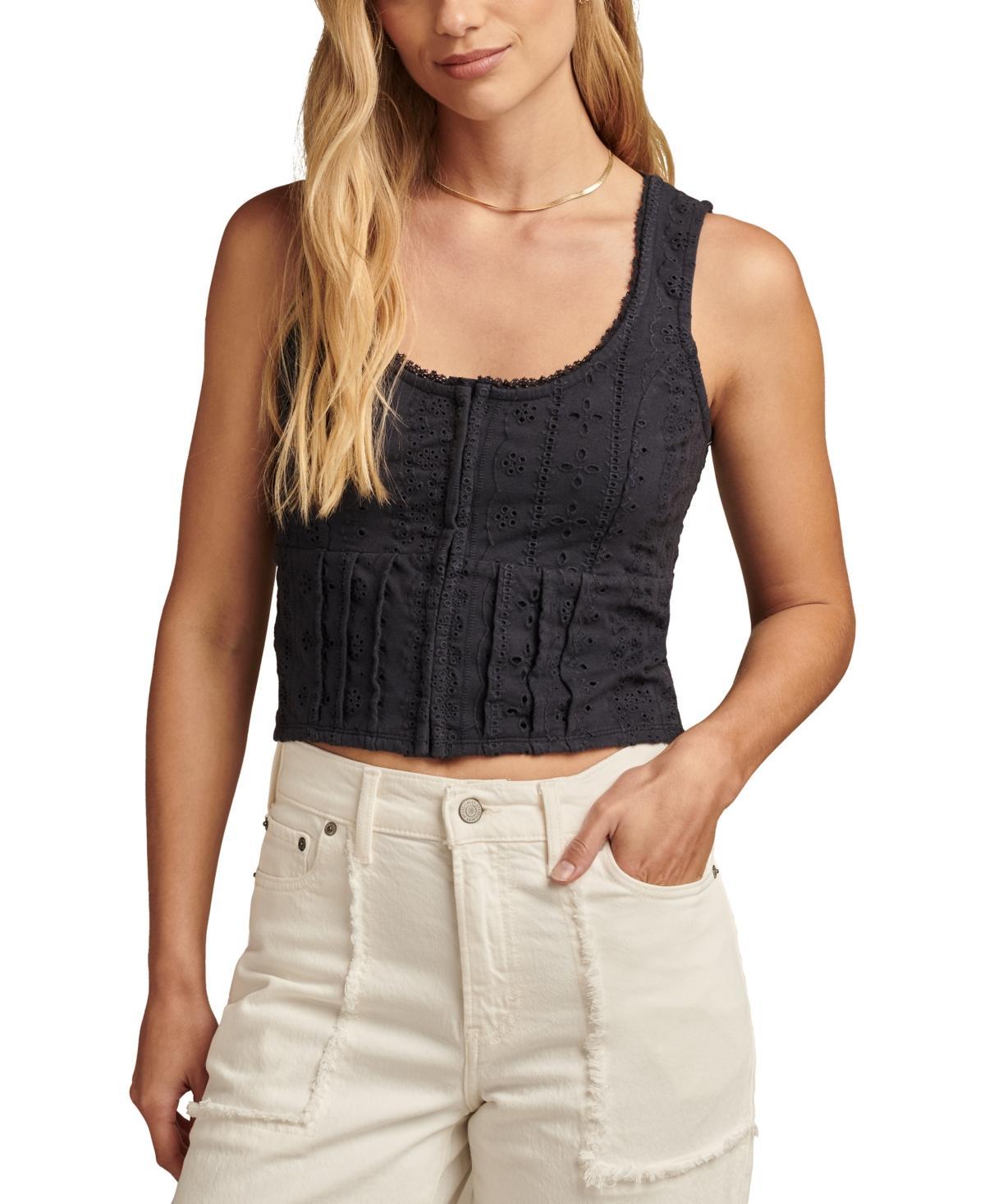 Lucky Brand Womens Schiffly Embroidered Corset Top Product Image