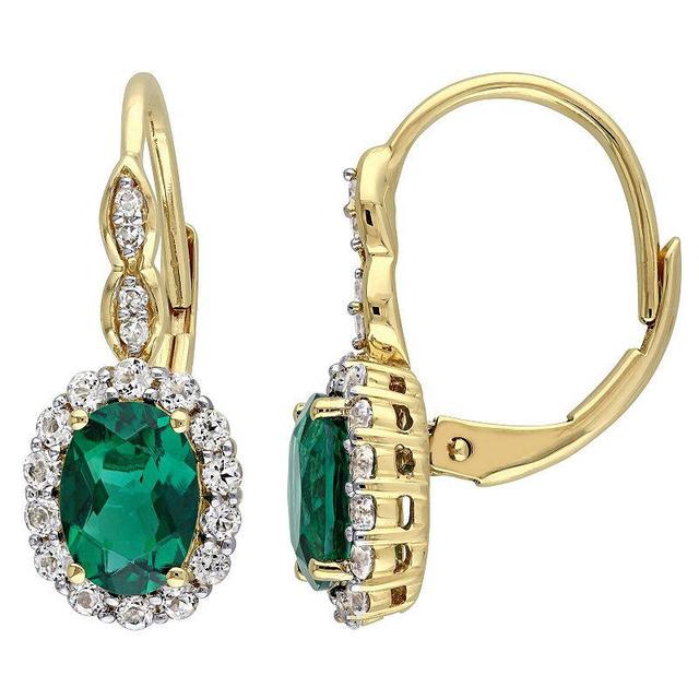 Stella Grace 14k Gold Lab-Created Emerald, White Topaz & Diamond Accent Vintage Leverback Earrings, Womens Product Image