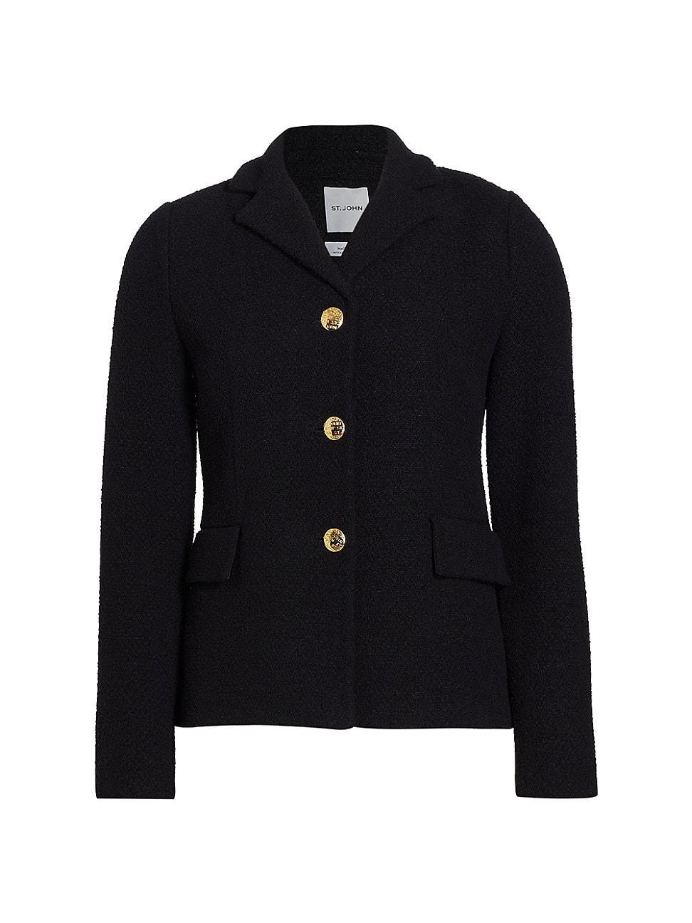 Compact Boucle Knit Notch-Collar Single-Breasted Jacket Product Image