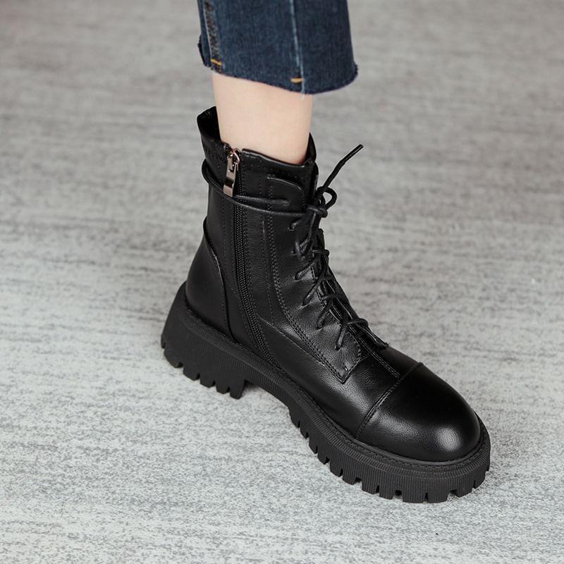 Lace-Up Platform Chunky Heel Mid-Calf Boots Product Image