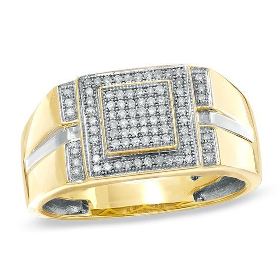 Men's 1/4 CT. T.w. Diamond Micro Cluster Square Stepped Ring in 10K Gold Product Image