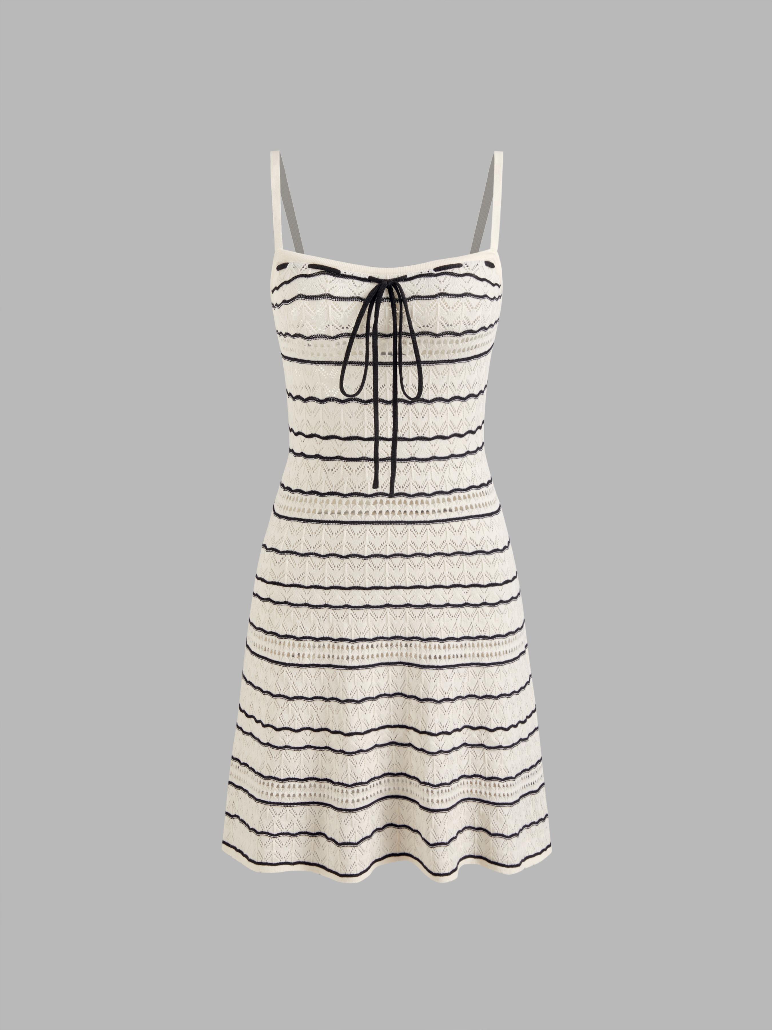 Knit Square Neck Striped Knotted Mini Dress product image