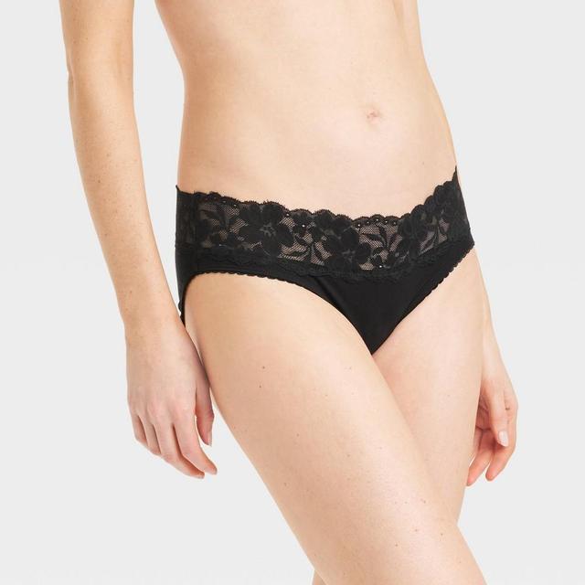 Womens Cotton Blend Bikini Underwear with Lace - Auden Black XL Product Image