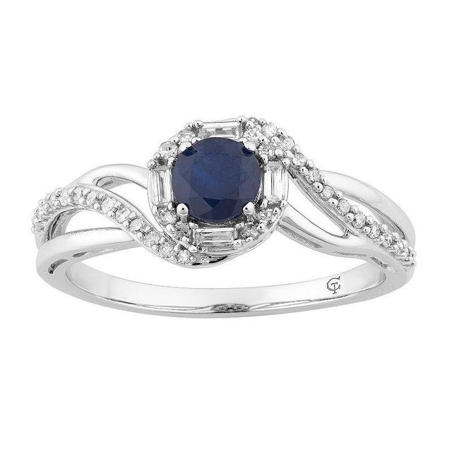 10k White Gold Sapphire & 1/4 Carat T.W. Diamond Swirl Ring, Womens Blue Product Image