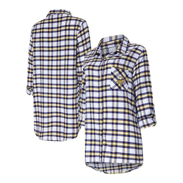 Womens Concepts Sport Minnesota Vikings Sienna Plaid Full-Button Long Sleeve Nightshirt Product Image