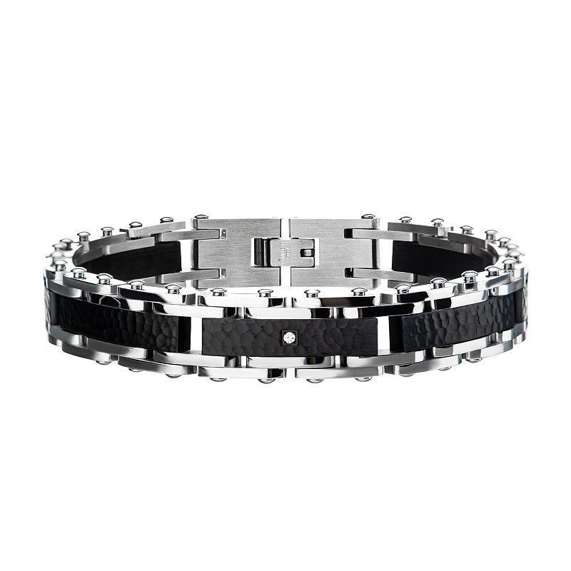 Mens Two-Tone Stainless Steel Black Hammered Bracelet Two Tone Product Image