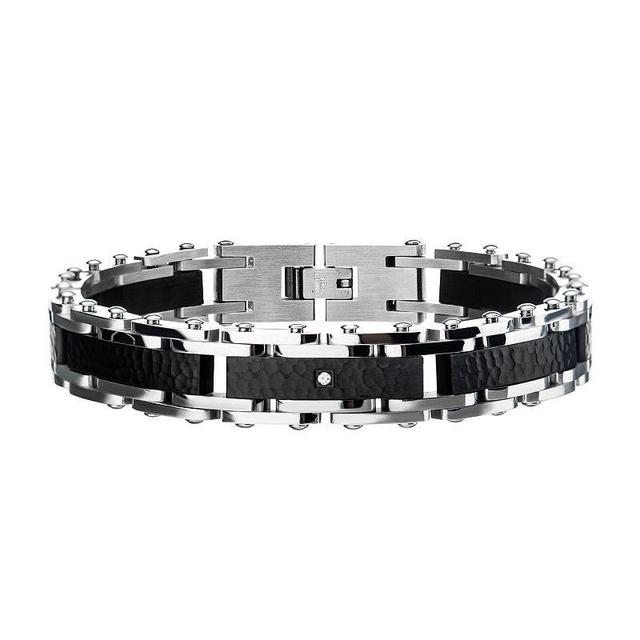 Mens Two-Tone Stainless Steel Black Hammered Bracelet Multicolor Product Image