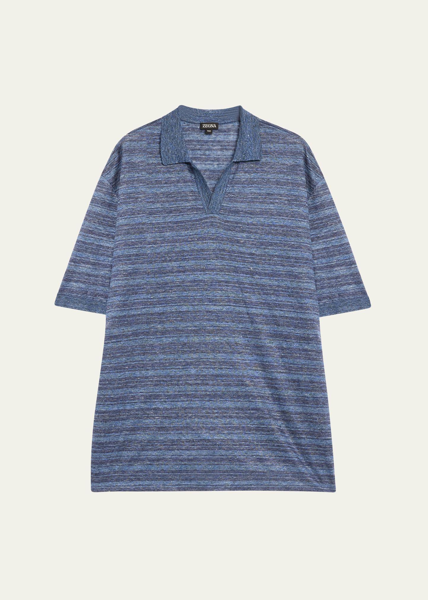 Mens Linen Stripe Polo Shirt Product Image