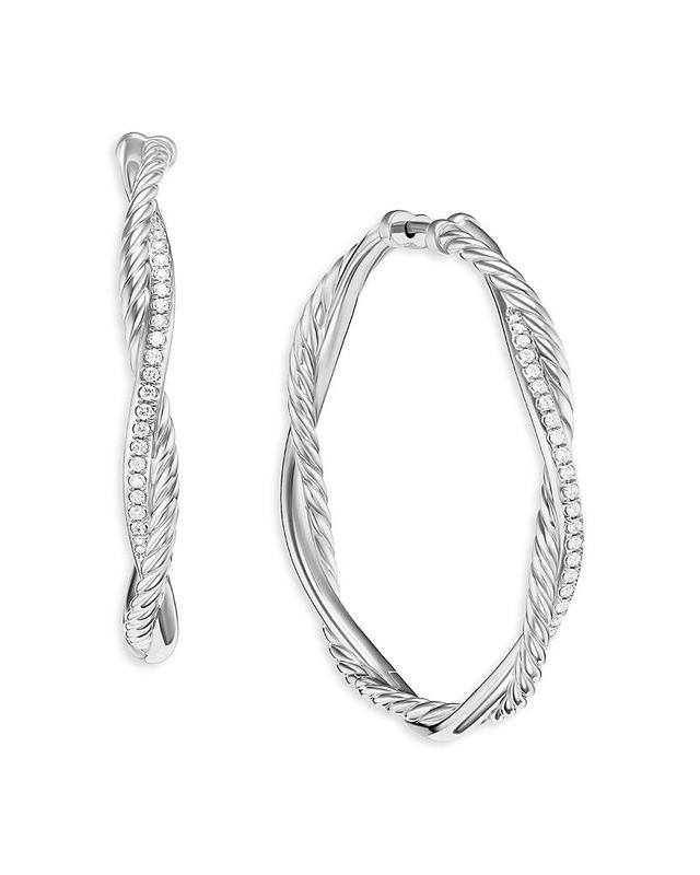 Womens Infinity Hoop Earrings in Sterling Silver with Diamonds, 42MM Product Image