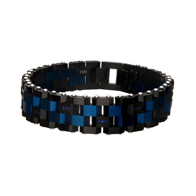 Mens Two Tone Stainless Steel & Black Cubic Zirconia Link Bracelet Multicolor Product Image