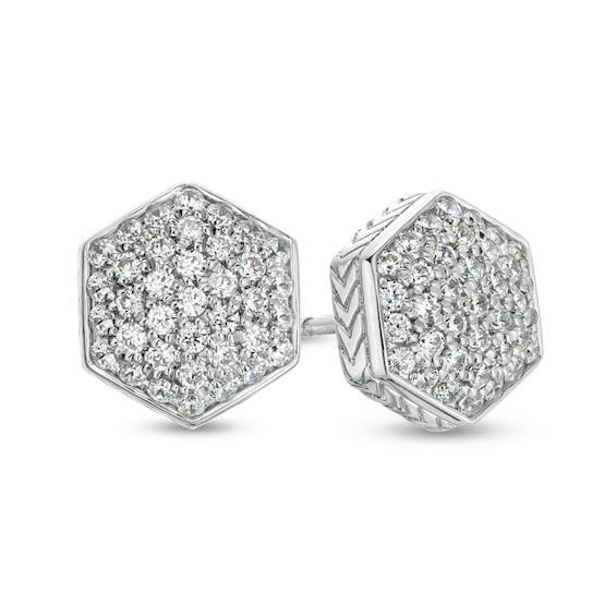 Vera Men's 3/8 CT. T.w. Hexagonal Multi-Diamond Stud Earrings in Sterling Silver and Black Rhodium Product Image