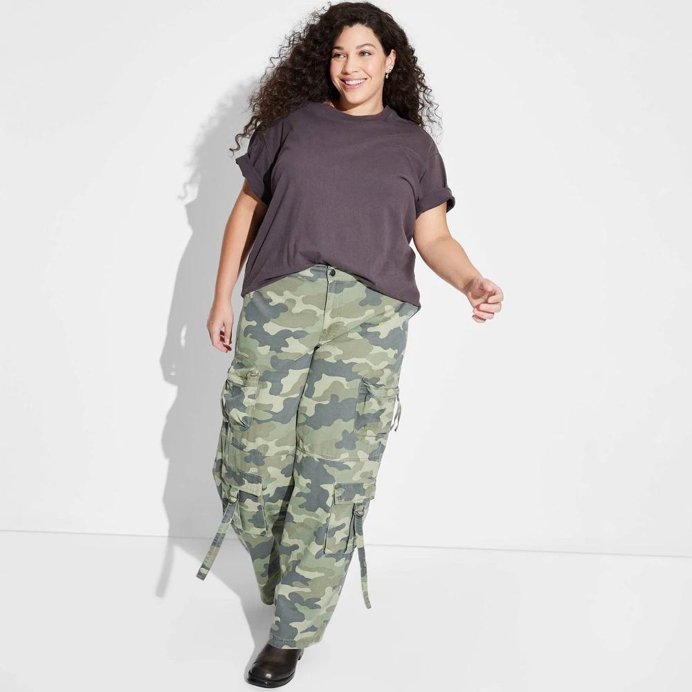 Womens High-Rise Extreme Baggy Wide Leg Cargo Pants - Wild Fable Light Camo XXL Product Image