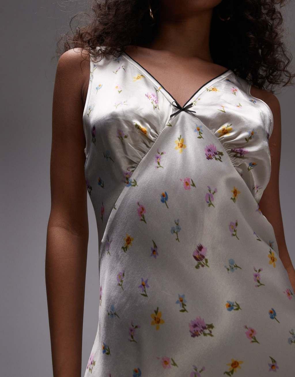 Topshop vintage floral awkward length slip dress in multi Product Image