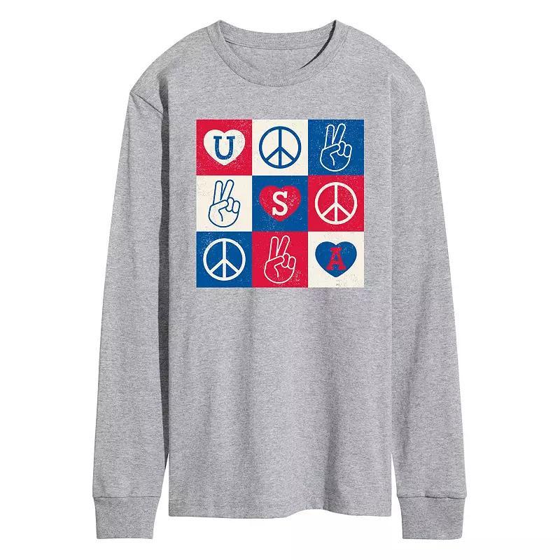 Mens USA Peace Grid Long Sleeve Graphic Tee Product Image