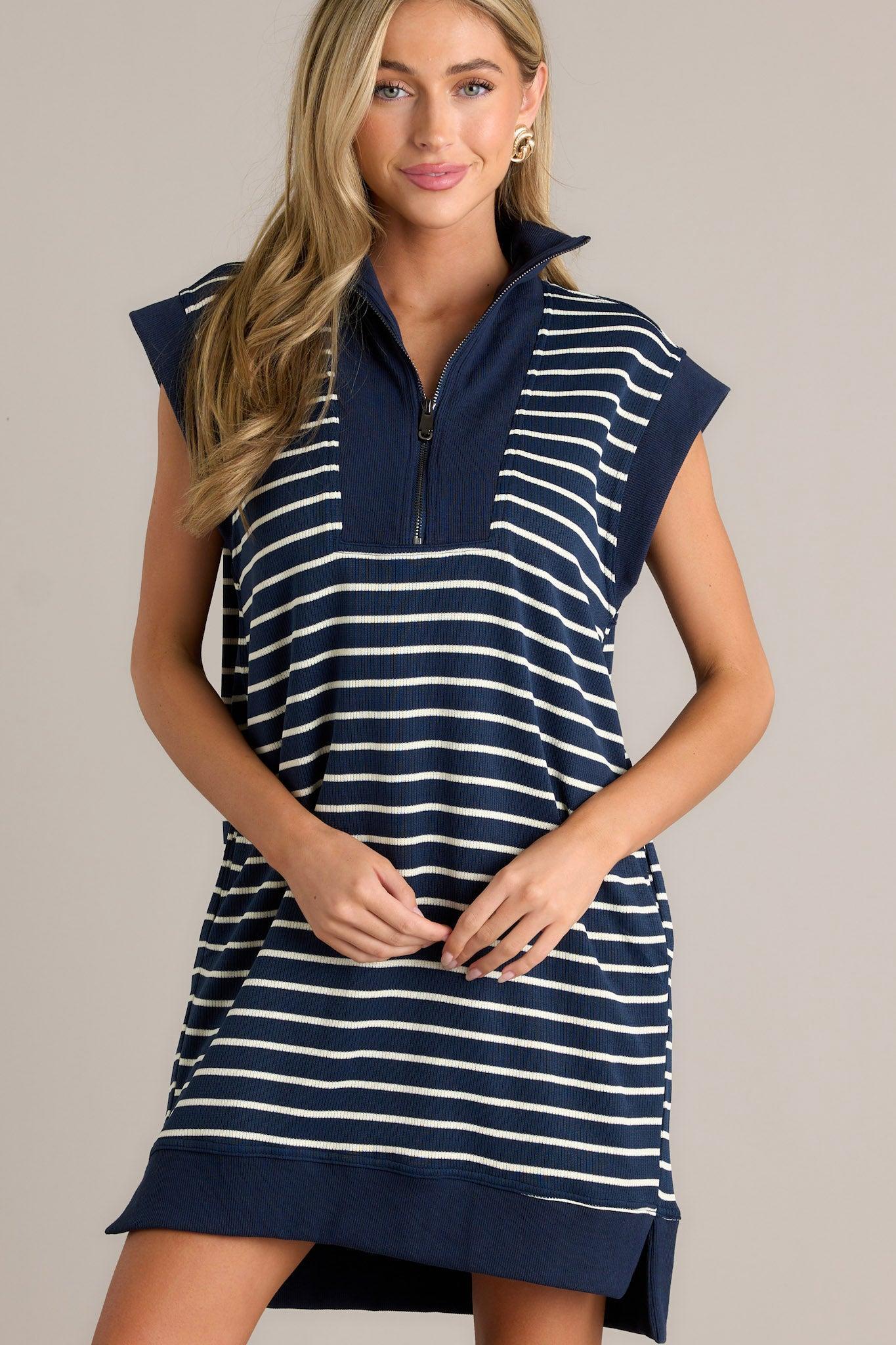 Leave It To Me Navy Stripe Mini Dress Product Image