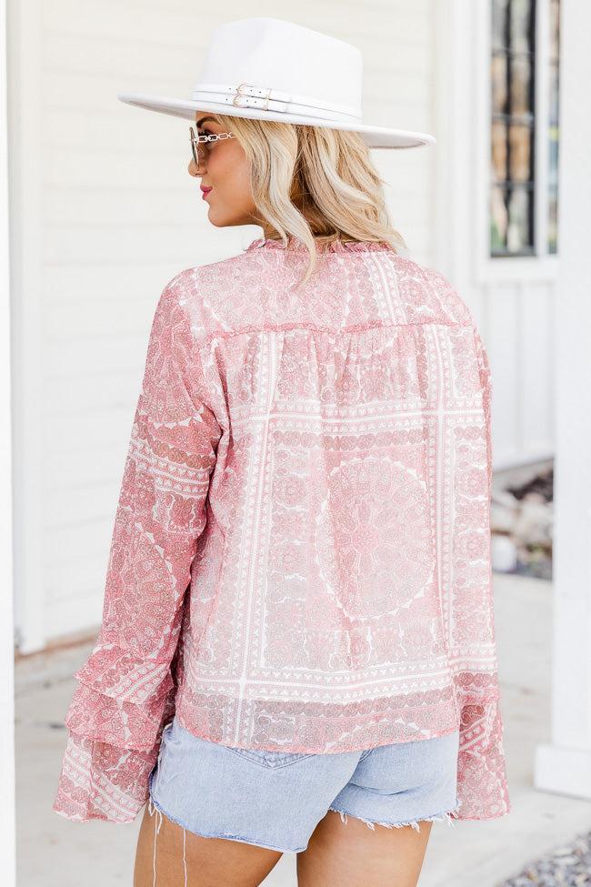 Remind Me Pink Tiered Sleeve Printed Blouse FINAL SALE Product Image