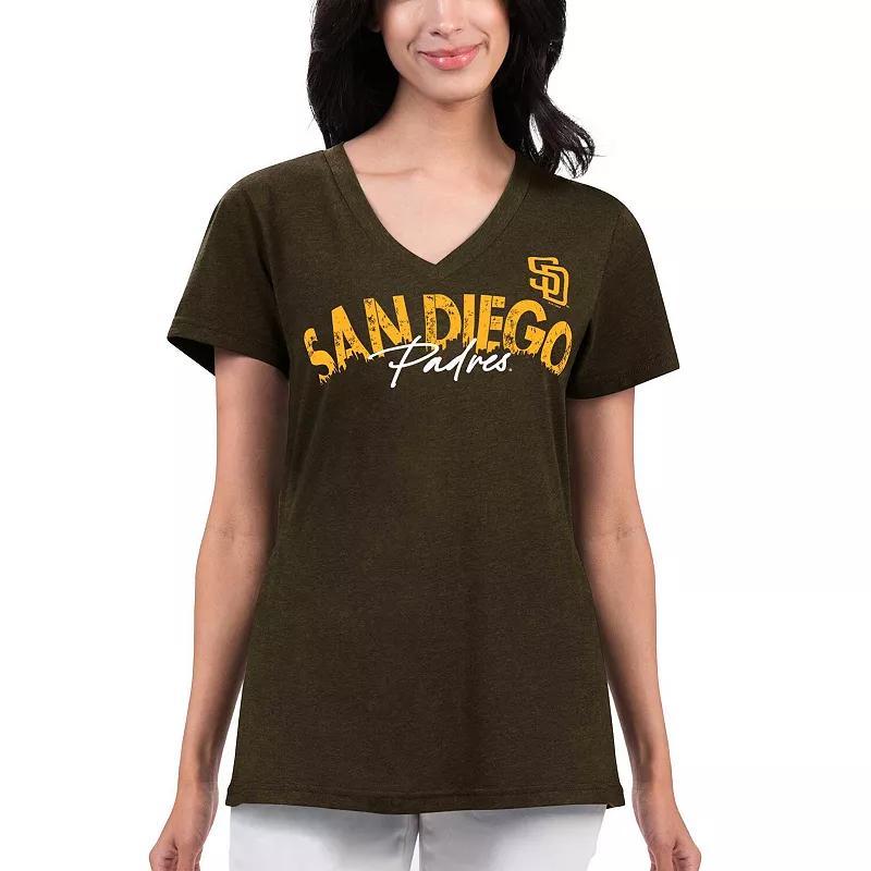 Womens G-iii 4Her by Carl Banks Brown Distressed San Diego Padres Key Move V-Neck T-shirt Product Image