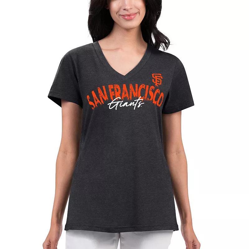 Womens G-iii 4Her by Carl Banks Black Distressed San Francisco Giants Key Move V-Neck T-shirt Product Image