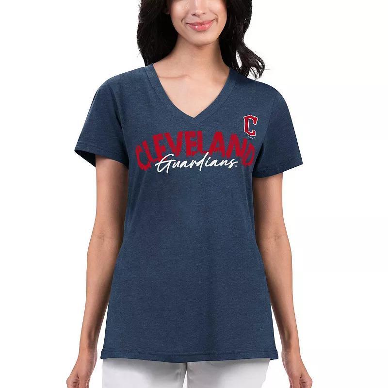 Womens G-iii 4Her by Carl Banks Navy Distressed Cleveland Guardians Key Move V-Neck T-shirt Product Image