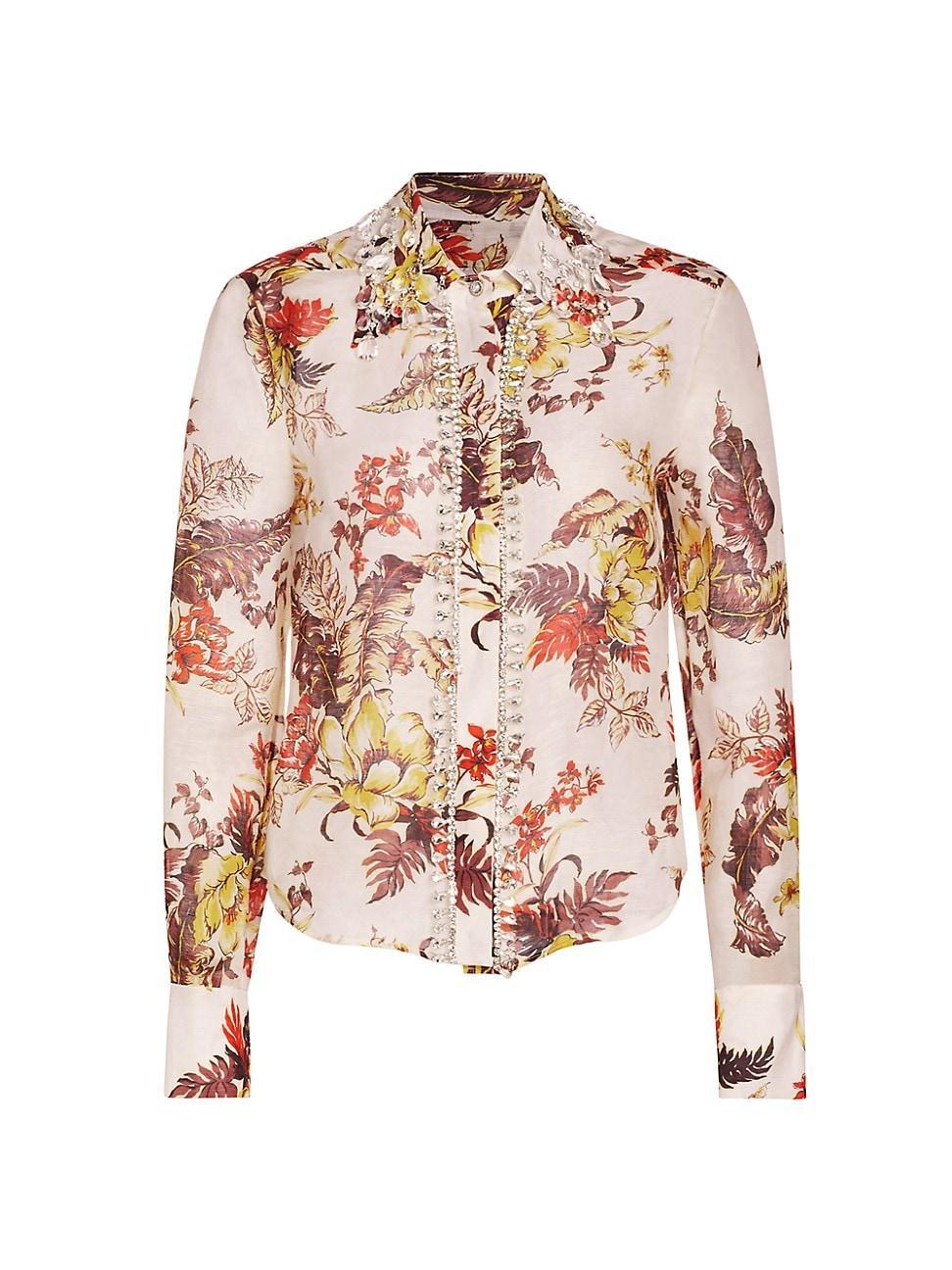 Womens Matchmaker Tropical Embellished Linen-Silk Shirt Product Image