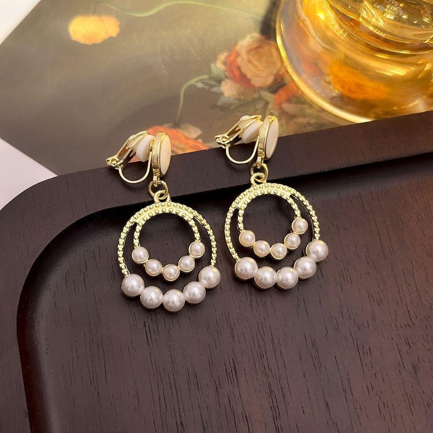 Faux Pearl Hoop Alloy Drop Earring Product Image