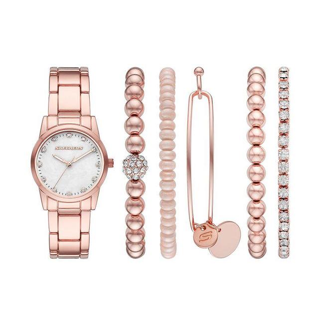 Skechers Womens Rose Gold Tone Watch and Bracelets Set Rosegold Product Image