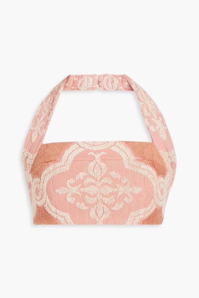 Cropped Cotton-jacquard Halterneck Top In Antique Rose Product Image