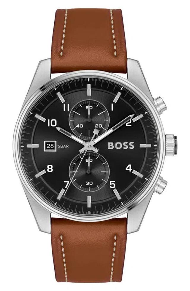 Men's Skytraveller Quartz Fashion Chrono Brown Leather Watch 44mm Product Image