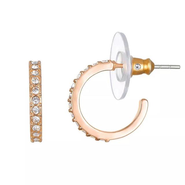 Emberly Rose Gold Tone Glass Stone Hoop Earrings, Womens, Clear Product Image