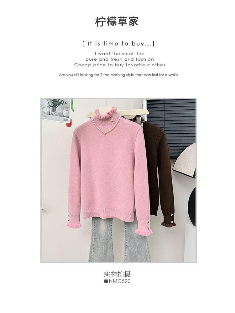 Fleece-Lined High-Neck Knit Top Product Image