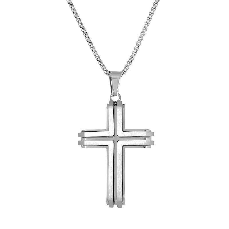 Mens LYNX Stainless Steel Cross Pendant White Product Image