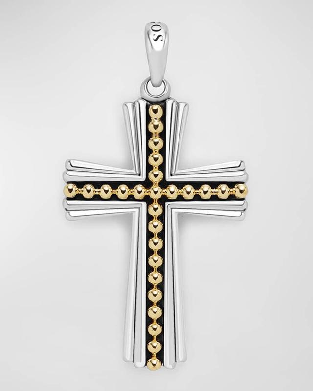 Mens Sterling Silver and 18K Gold Anthem Caviar Cross Pendant, 42x27mm Product Image