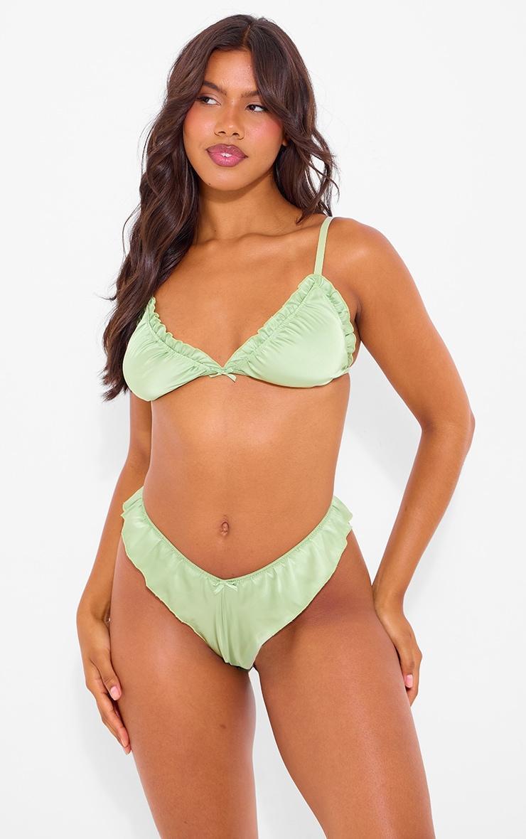 Green Satin Frill Lingerie Set Product Image